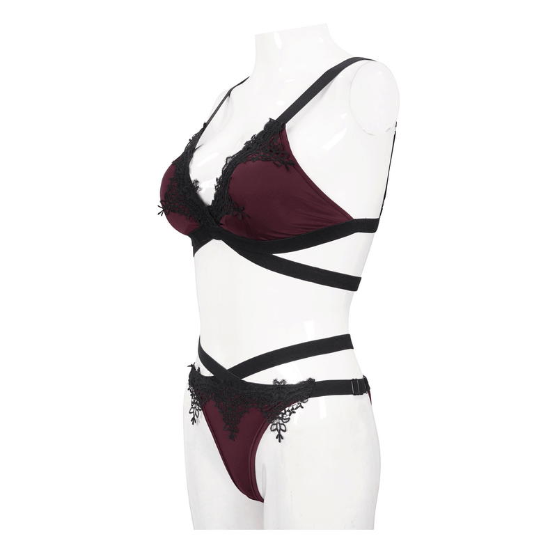 Gothic Lace Swimsuit / Elegant Burgundy Bikini