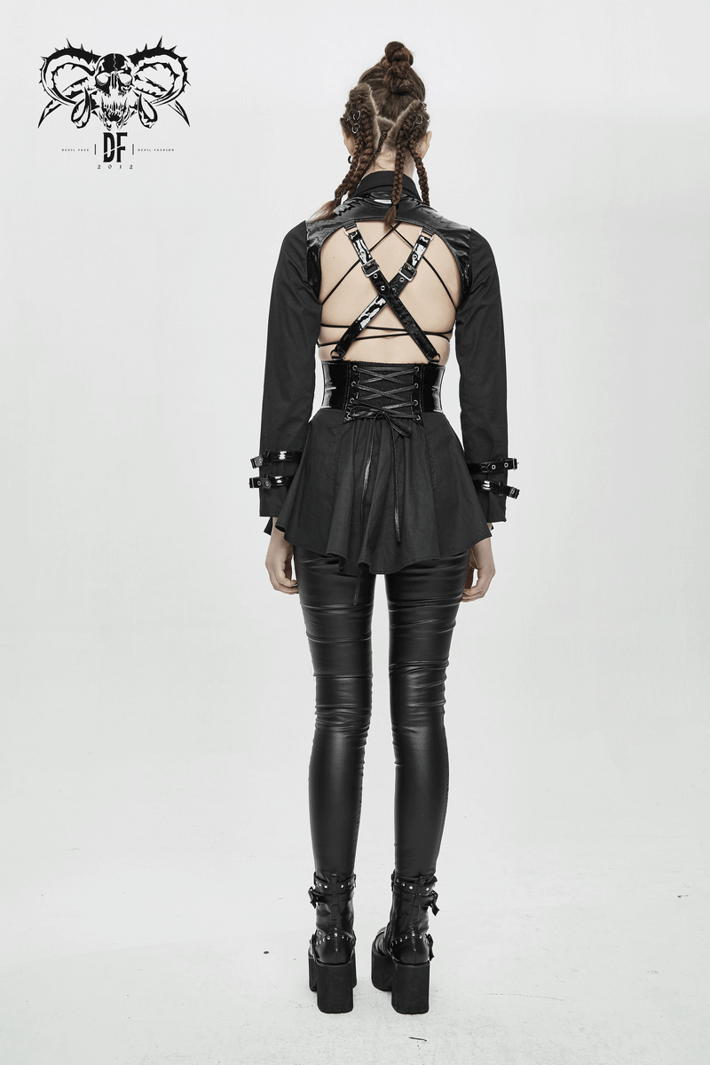 Gothic Lace-up Back Shirt / Punk Hollow Blouse