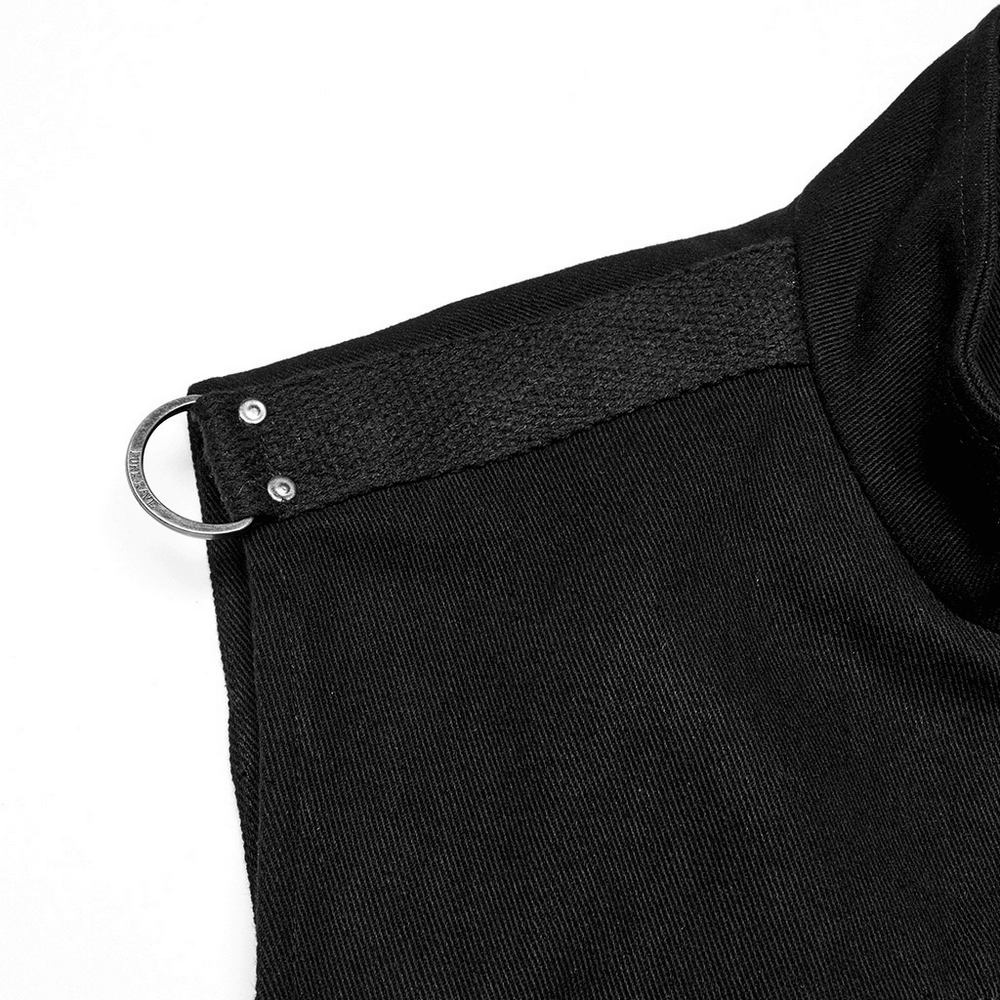 Gothic Lace-Up Back Vest with Bold Buckle Strap Detail