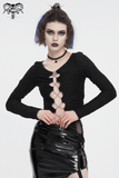 Gothic Lace-Up Black Crop Top With Sexy Cut-Outs