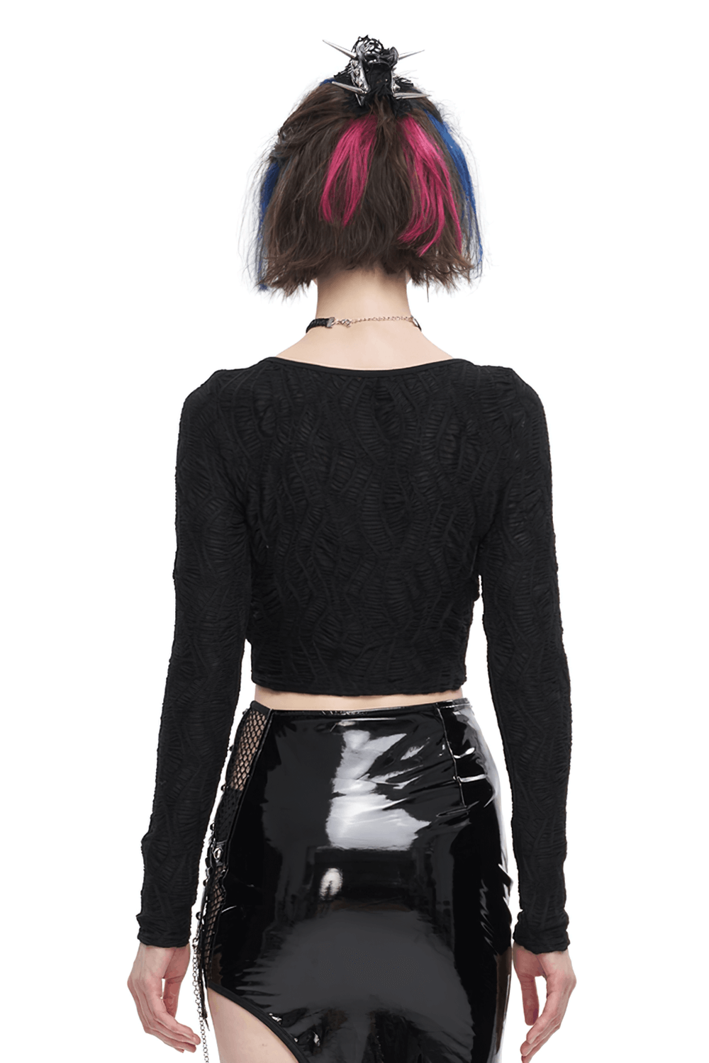 Gothic Lace-Up Black Crop Top With Sexy Cut-Outs