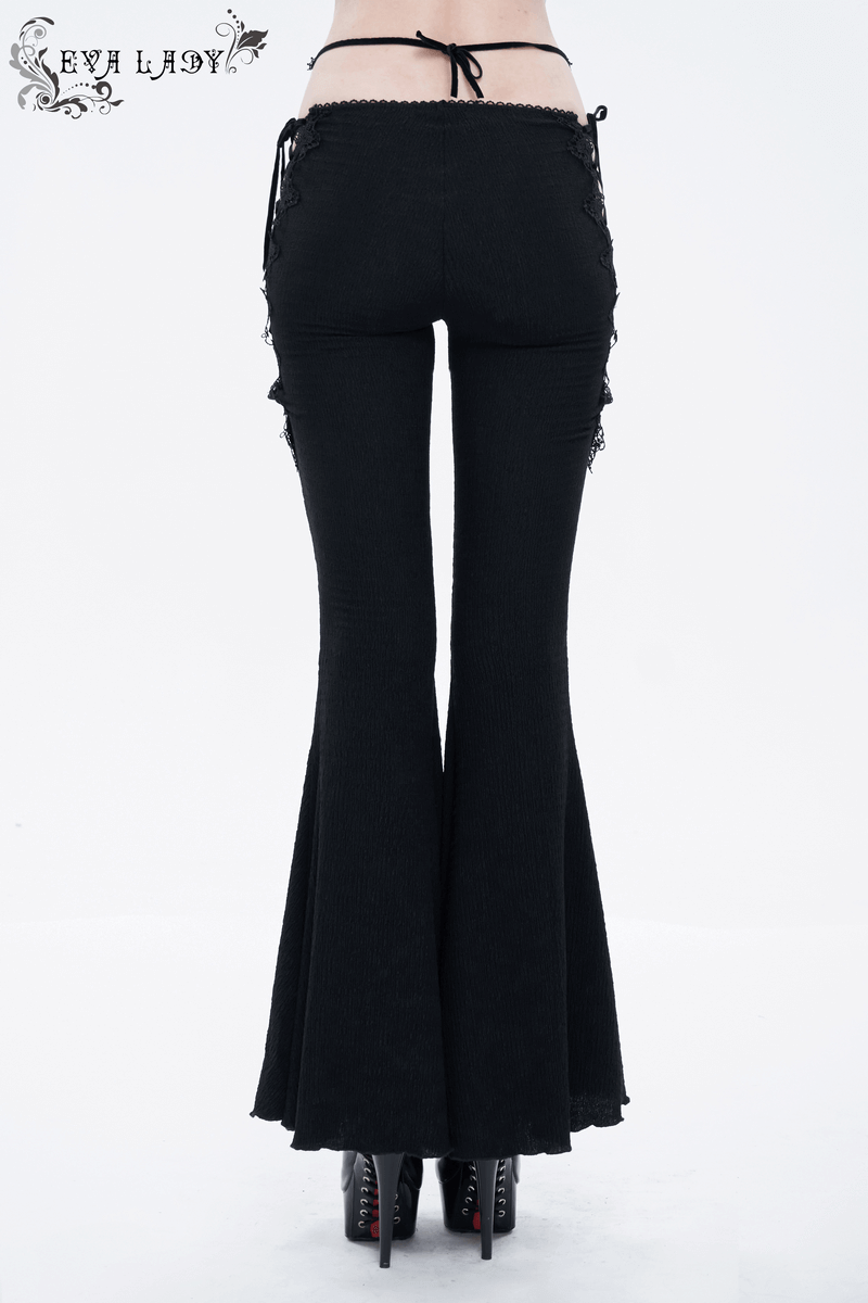Gothic Lace-Up Flared Pants: Women's Sexy Black Trousers