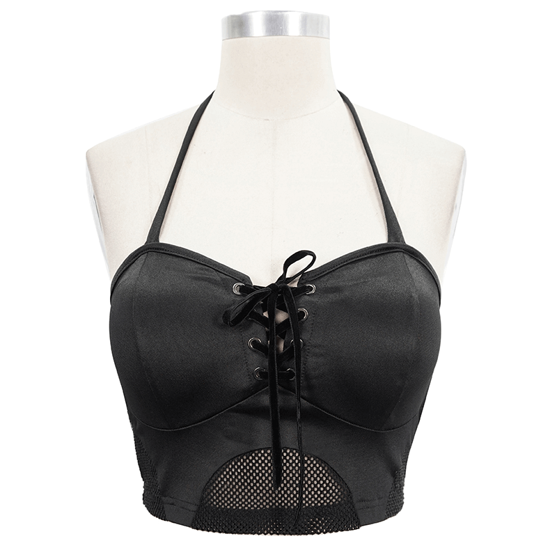Gothic Lace-up Neckline Bikini Top / Women's Beachwear