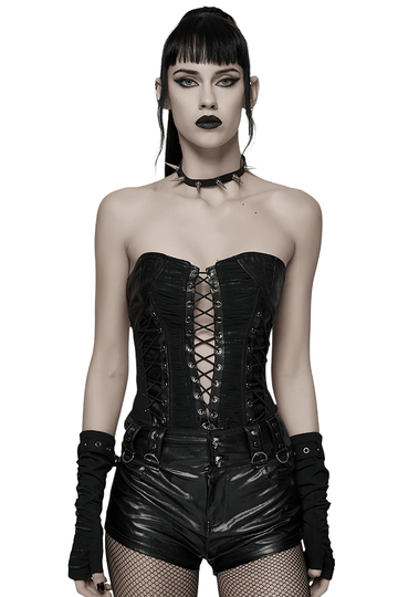 Gothic Lace-Up Strapless Black Tube Corset Top