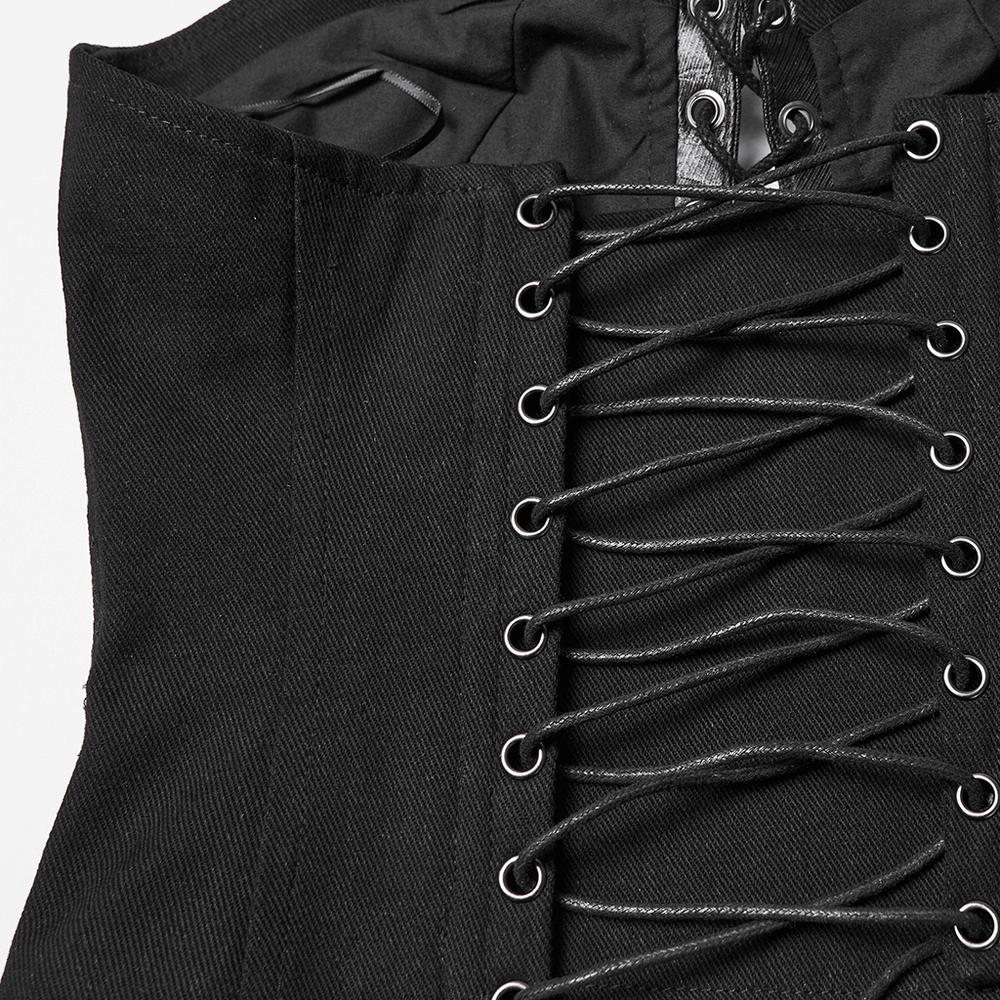 Gothic Lace-Up Strapless Black Tube Corset Top