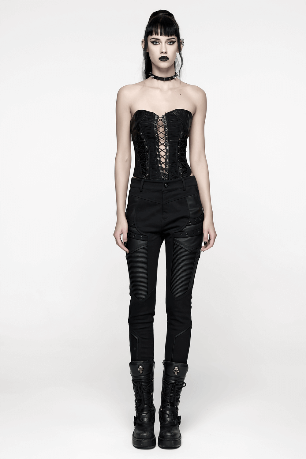 Gothic Lace-Up Strapless Black Tube Corset Top