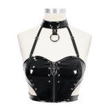 Gothic Leather Halter Top: Vinil Crop Top with Spiked Rivets
