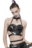 Gothic Leather Halter Top: Vinil Crop Top with Spiked Rivets