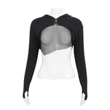Gothic Long Sleeves Top: Women's Lace-up Transparent Blouse