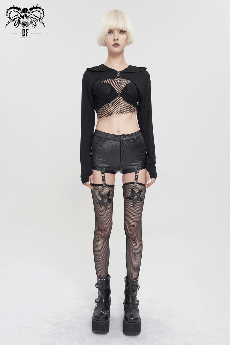 Gothic Long Sleeves Top: Women's Lace-up Transparent Blouse