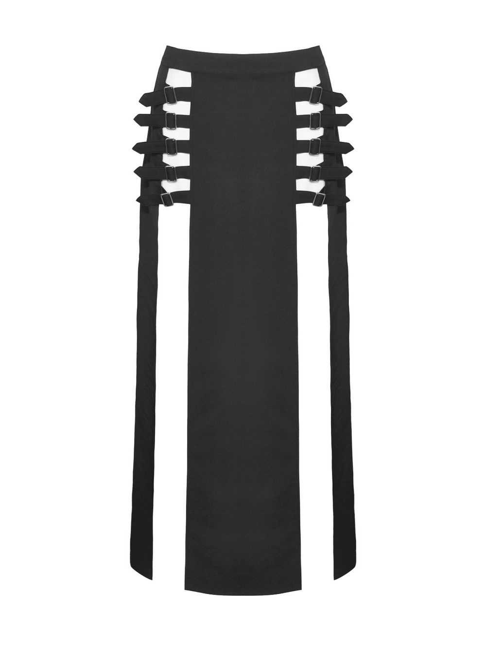 Gothic Maxi Skirt with Side Slits and Buckle Straps