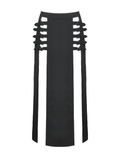 Gothic Maxi Skirt with Side Slits and Buckle Straps
