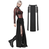 Gothic Maxi Skirt with Side Slits and Buckle Straps