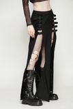 Gothic Maxi Skirt with Side Slits and Buckle Straps
