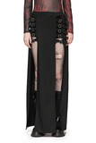 Gothic Maxi Skirt with Side Slits and Buckle Straps