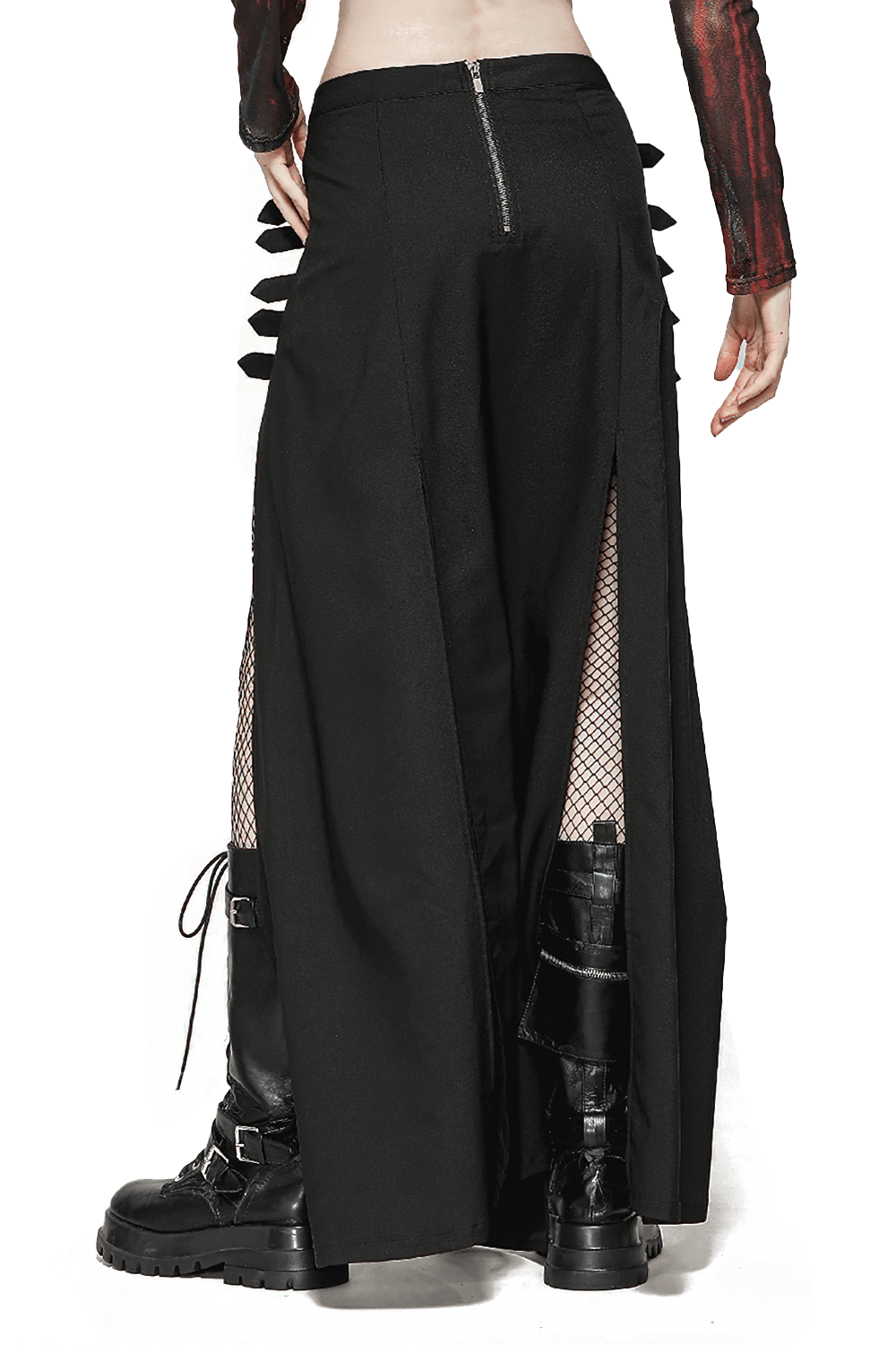 Gothic Maxi Skirt with Side Slits and Buckle Straps