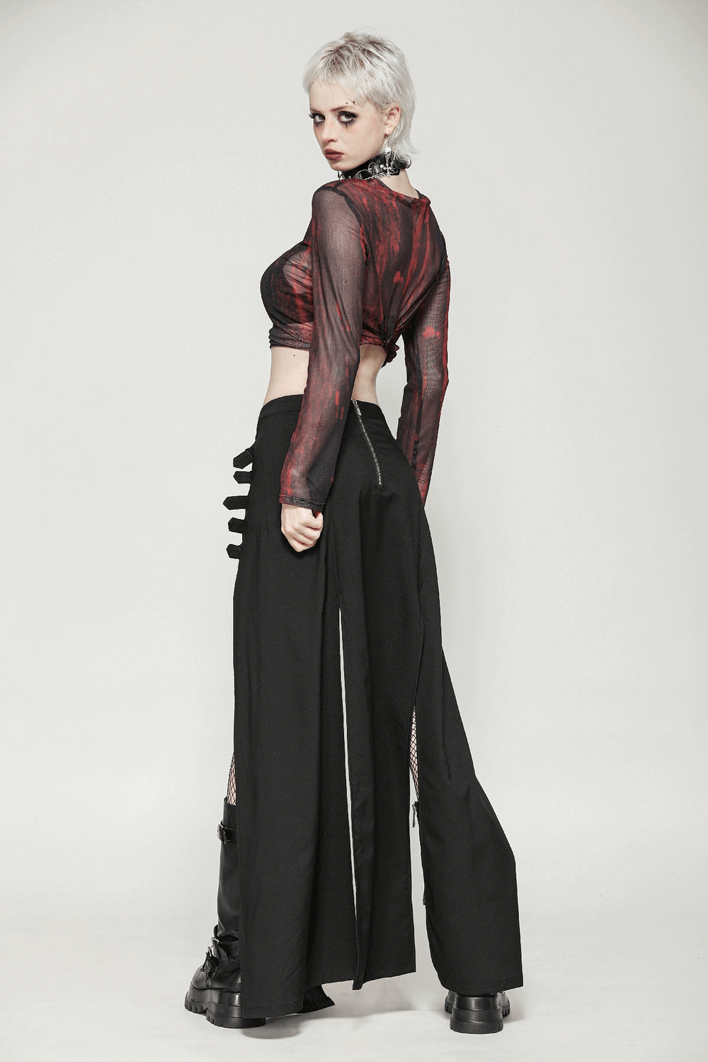 Gothic Maxi Skirt with Side Slits and Buckle Straps