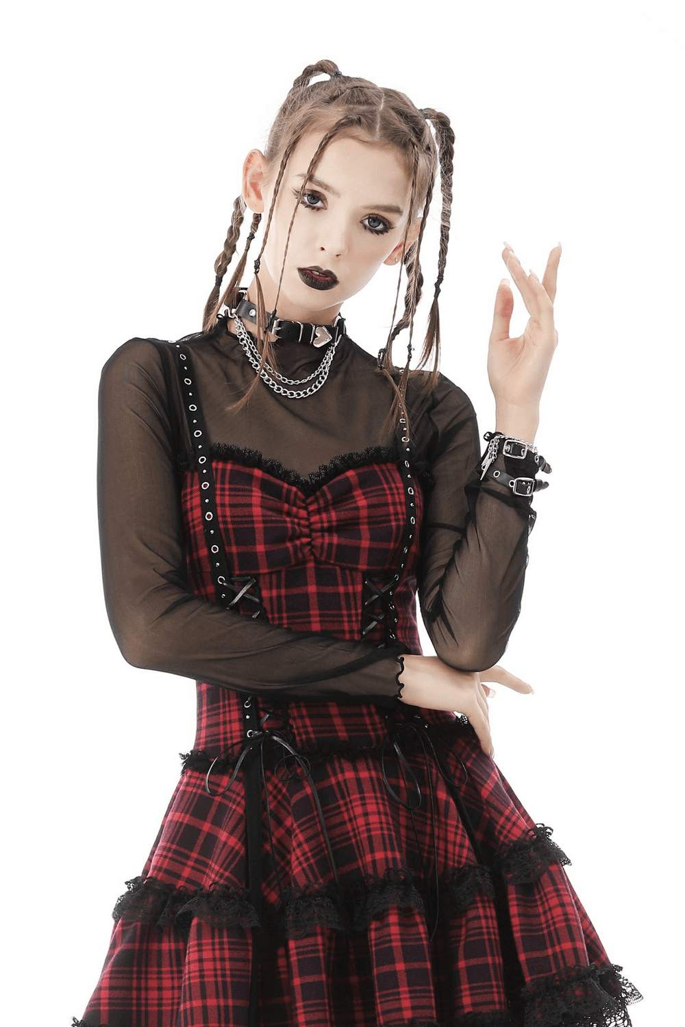 Gothic Mesh Crop Top with Long Sleeves - Edgy Rave Wear