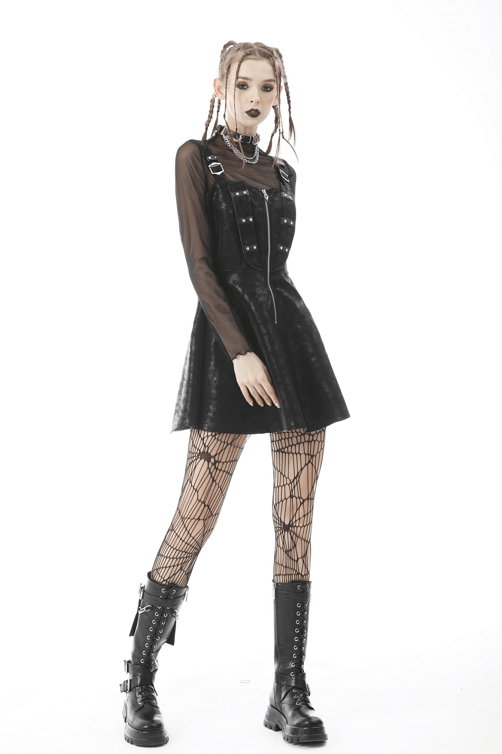 Gothic Mesh Crop Top with Long Sleeves - Edgy Rave Wear