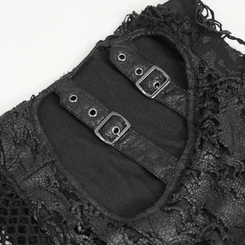Gothic Mesh Flared Pants with Side Buckle Belts