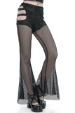 Gothic Mesh Flared Pants with Side Buckle Belts