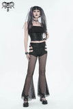 Gothic Mesh Flared Pants with Side Buckle Belts