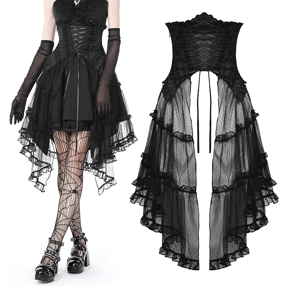 Gothic Mesh Skirt with Corset-Style Belt for Women