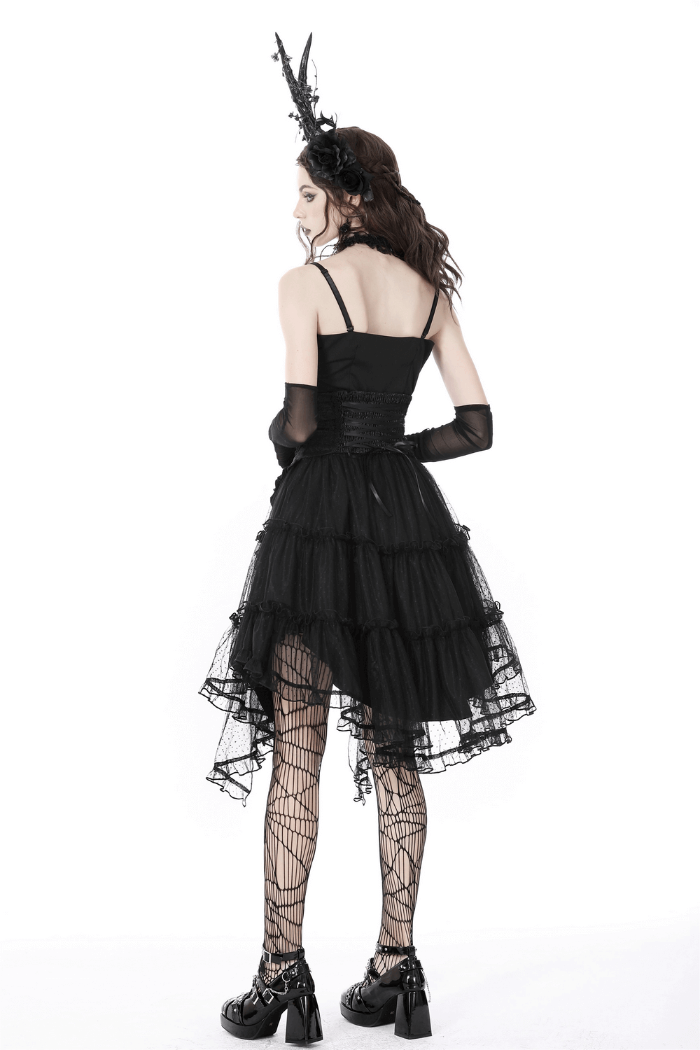 Gothic Mesh Skirt with Corset-Style Belt for Women