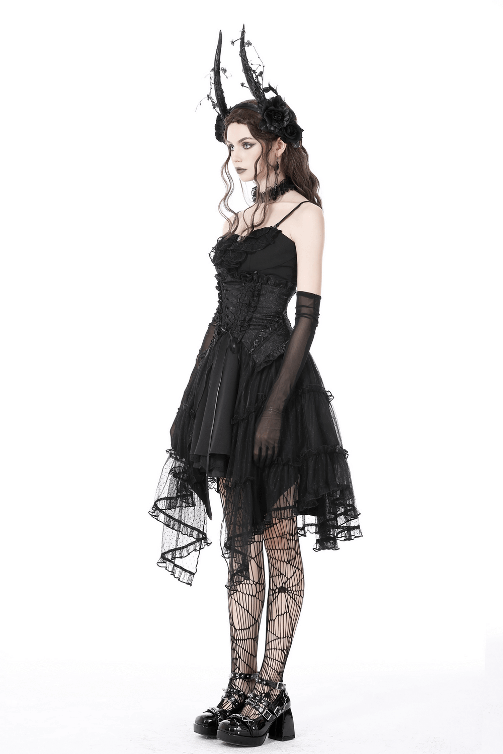 Gothic Mesh Skirt with Corset-Style Belt for Women
