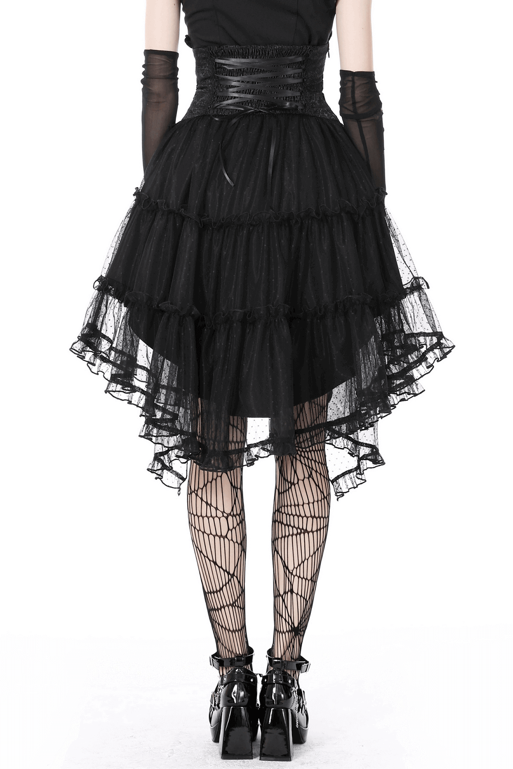Gothic Mesh Skirt with Corset-Style Belt for Women