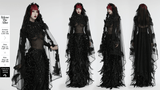 Gothic Mesh Veil with Feather and Rose Accents