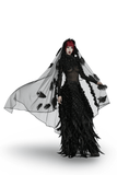 Gothic Mesh Veil with Feather and Rose Accents