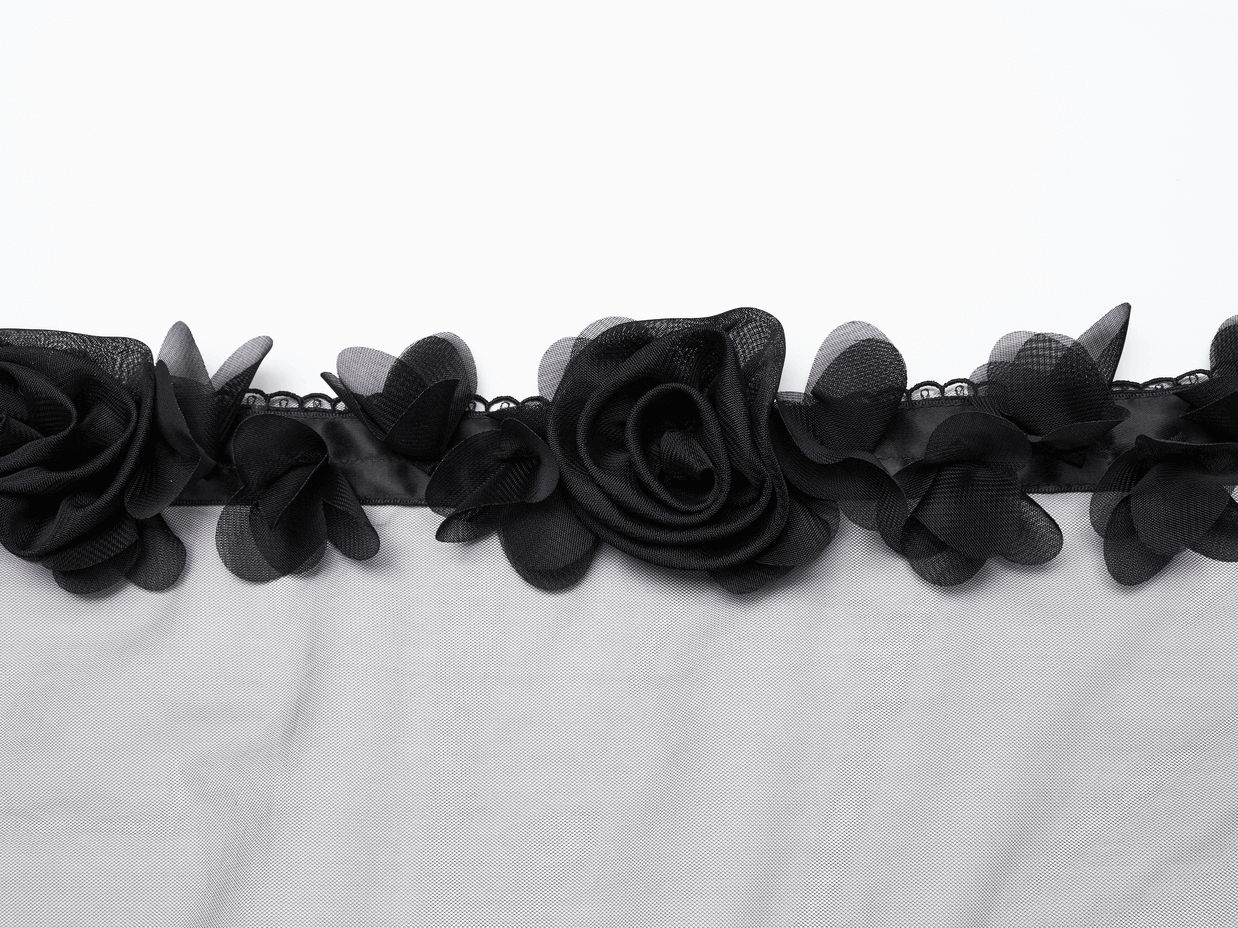 Gothic Mesh Veil with Feather and Rose Accents