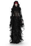 Gothic Mesh Veil with Feather and Rose Accents