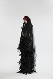 Gothic Mesh Veil with Feather and Rose Accents