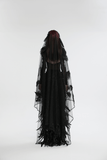 Gothic Mesh Veil with Feather and Rose Accents