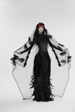 Gothic Mesh Veil with Feather and Rose Accents