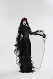 Gothic Mesh Veil with Feather and Rose Accents