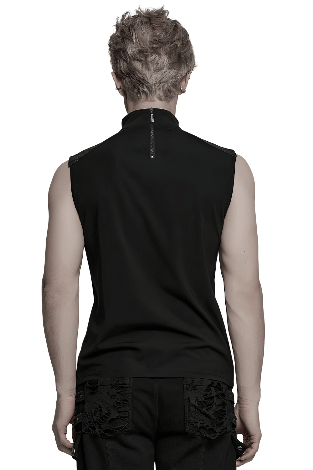 Gothic Mesh Vest with Sleek Faux Leather Edging Trim