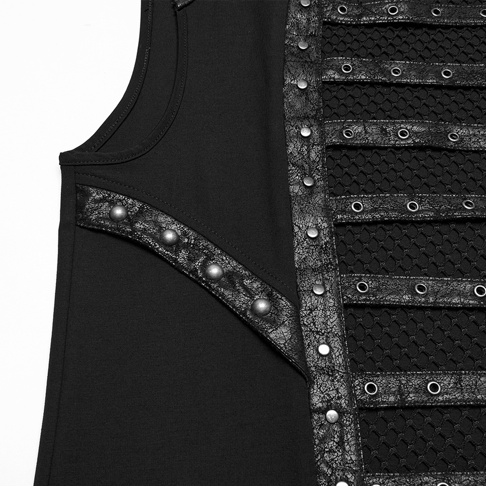 Gothic Mesh Vest with Sleek Faux Leather Edging Trim