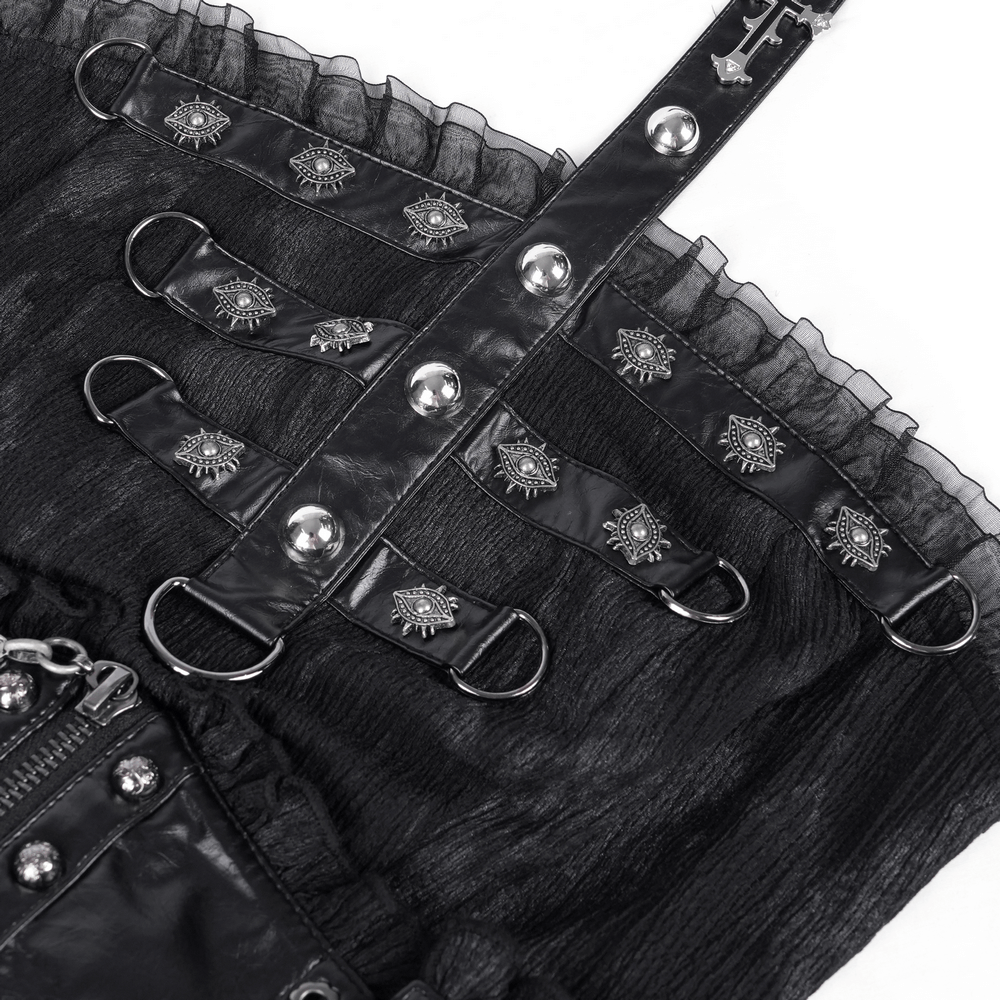 Gothic Mini Dress with Lace-Up Back and Mesh Layering