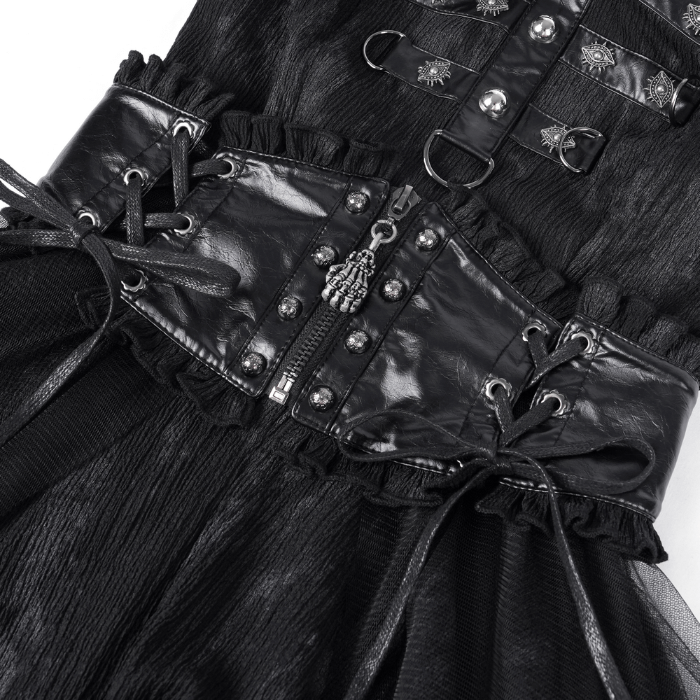 Gothic Mini Dress with Lace-Up Back and Mesh Layering