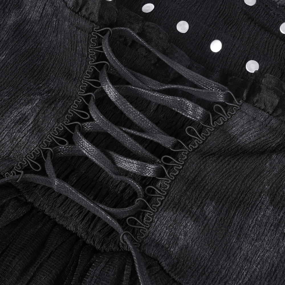Gothic Mini Dress with Lace-Up Back and Mesh Layering