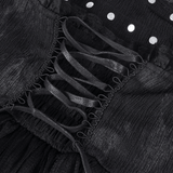 Gothic Mini Dress with Lace-Up Back and Mesh Layering