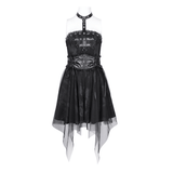 Gothic Mini Dress with Lace-Up Back and Mesh Layering