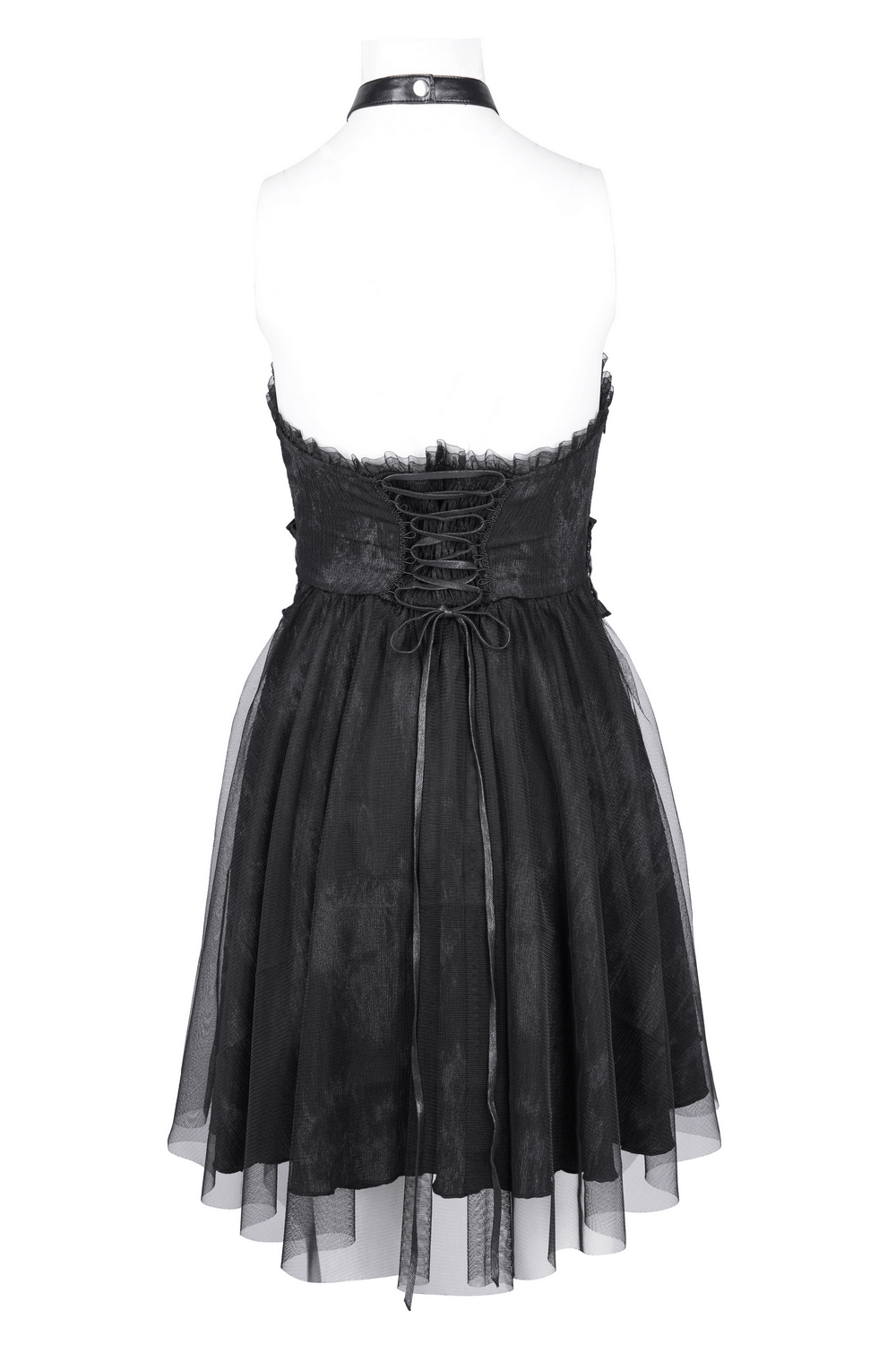Gothic Mini Dress with Lace-Up Back and Mesh Layering