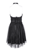 Gothic Mini Dress with Lace-Up Back and Mesh Layering