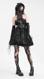 Gothic Mini Dress with Lace-Up Back and Mesh Layering