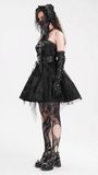Gothic Mini Dress with Lace-Up Back and Mesh Layering