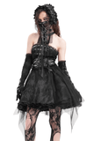 Gothic Mini Dress with Lace-Up Back and Mesh Layering